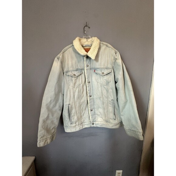Vintage Levis Jacket Mens 2XL Blue Sherpa Lined Denim Trucker 90s USA Made - Picture 3 of 14